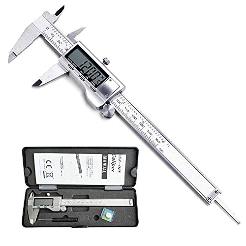 LOUISWARE Silver Digital Caliper 6 Inch/150mm Stainless Steel Electronic Measuring Tool with LCD Screen