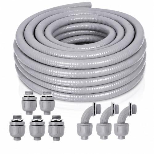 Feotech 1/2 Inch 25 Ft Liquid-Tight Conduit Kit with Fittings for Outdoor Electrical Wiring