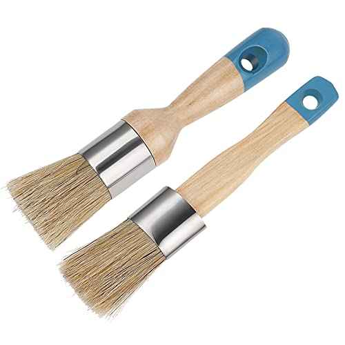 2 Pack Chalk Paint Brush, Chalk and Wax Paint Brush Chalk Paint Tool for Furniture Reusable Flat and Round Chalked Paint Brush for Folk Art Home D?cor Wood Projects Furniture Stencils