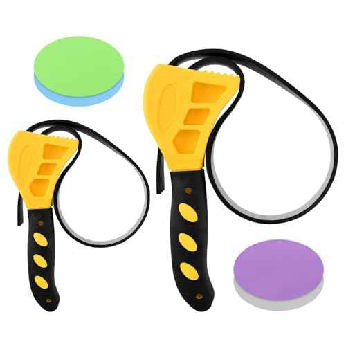 Tookie Strap Wrench Set, 2pcs Adjustable Rubber Oil Filte-r Wrench with 4pcs Jar Opener Gripper Pad, Pipe Wrench Universal Spanner Jar Opener for Weak Hands, Plumbers(Yellow+blavk)