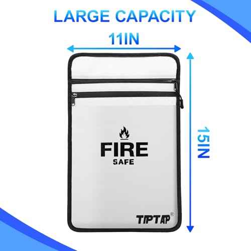 TIPTAP Fireproof Document Bag with Two Pockets, 11x15IN Waterproof Money Bag with Zipper, Essential Document Storage Organizer, Envelope Wallet for Valuables Documents, Cash, Passports and More