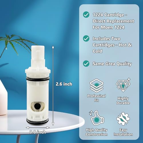 FEMAR 1224B Faucet Cartridge Compatible with Moen Two Handle Faucets - 2 Pack