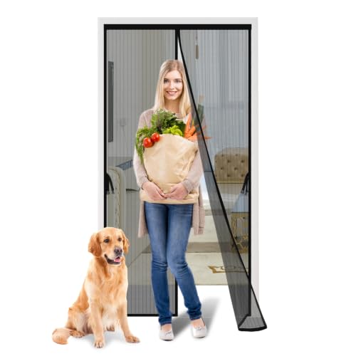 Iduontis Magnetic Screen Door - Fits 36 x 82 Inch Door, Black Polyester, Hands-Free Mesh Barrier with Hook & Loop Frame, Pet & Kid Friendly