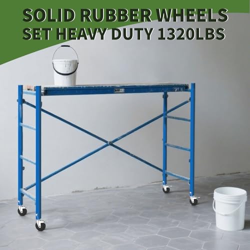 OK5STAR 5 Inch Steel Scaffold Wheels Set of 4 with Dual Locking Brakes and Square 1-1/4" Stem