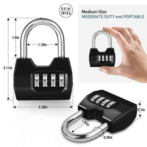 1 Pack disecu 4-Digit Combination Lock, Waterproof Outdoor Padlock for School Gym Locker, Fence, Gate, Shed, Storage Unit (Black)