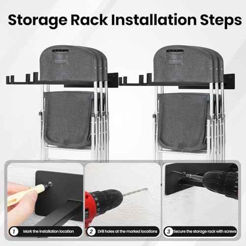 2 Pack Folding Chair Storage Rack,Folding Chair Rack,garage organizer wall mount,tool hangers for garage wall,Holds 240 lbs