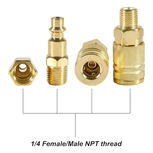 DIANN 12pcs Air Coupler and Plug Kit 1/4 Inch NPT Brass Air Hose Fittings Brass Quick Connector Air Fittings