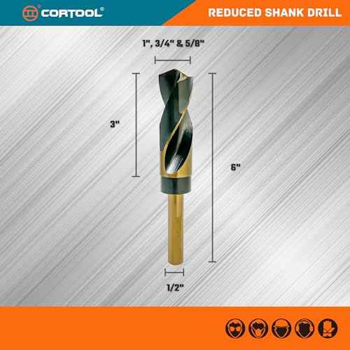 3/4 Inch Drill Bit | Reduced Shank High Speed Steel | 3/4 Drill Bit for Metal and Steel | HSS M2 Black & Gold Drill Bits with 1/2" Shank
