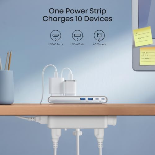 Anker Nano Power Strip Black with Clamp, 70W USB-C Fast Charging & Surge Protection