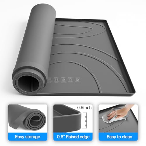 KVRG Large Grey Washer & Dryer Drain Pan 53.5x26.8 in Raised Edge Non-Slip