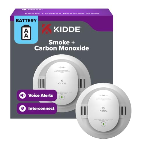 Kidde AA Battery-Powered Smoke & Carbon Monoxide Detector - 30CUDR-VRF with Voice Alerts & Wire-Free Interconnect - Home Safety