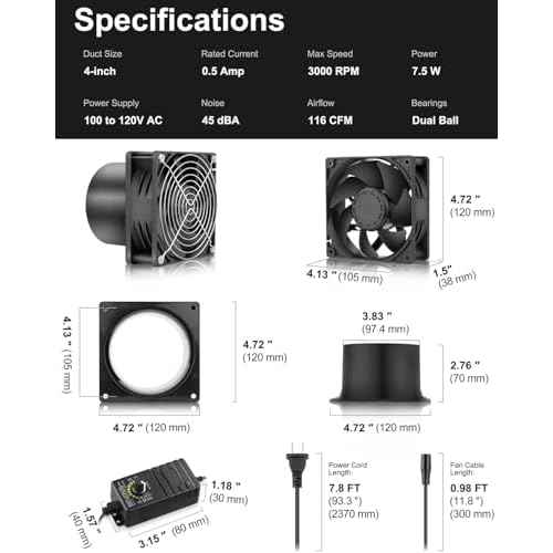 GDSTIME 120mm x 38mm 12V DC Axial Fan with 4 Inch Duct Flange Variable Speed Controller, 110V 120V AC Powered, Small Air Exhaust Fume Smoke Extractor Kit for Soldering, 3D Printer Enclosure