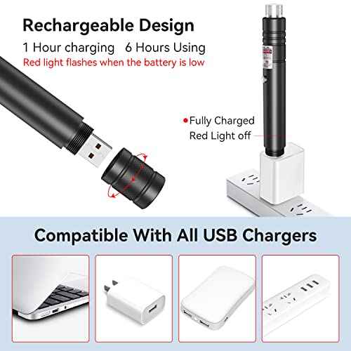 [Professional] Rechargeable Red Laser Pointer High Power Red Beam Laser Light Long Distance Range For TV/LED/LCD Screens Tactical Flashlights Presentation Office/Outdoors/Astronomic/Construction [001]