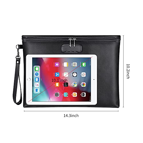 ZOOPIP Black Fireproof Waterproof Document Bag with Lock 14.3x10.2"