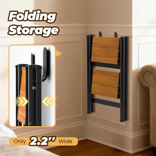 HBTower Black & Woodgrain 2-Step Folding Aluminum Ladder Stool