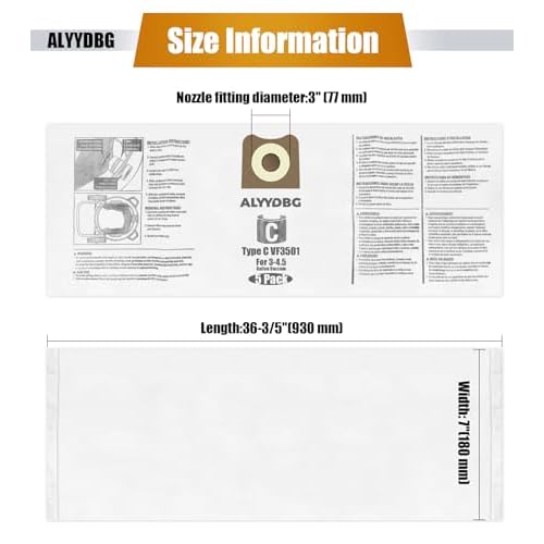 For Ridgid Shop Vac bags 3-4.5 Gallon, ALYYDBG Size C VF3501 High-Efficiency Dust Collection Vac Bags. 5 Pack
