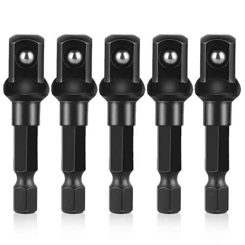 3/8 Impact Socket Adapter Set, 5PCS Black Drill Sockets Adapter 1/4 to 3/8 Drive Adapters Kit for Impact Driver Automotive DIY Extension Socket Bits Handle Nut Driver and Drills(3/8 Square Tip)