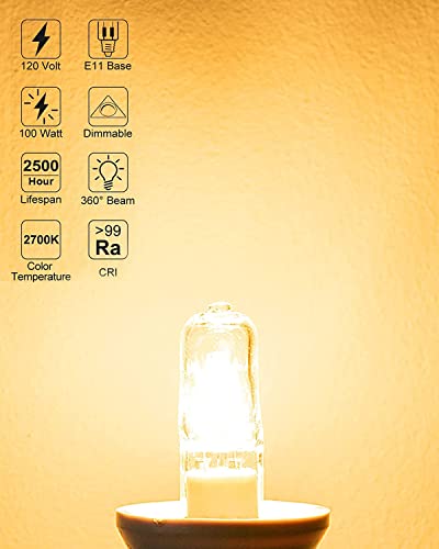 Jaenmsa 120V 100W E11 Halogen Mini Candelabra Bulb 4 Pack, Warm White Dimmable T4 Replacement for Chandeliers, Ceiling Fans, Lamps - Variation: 100W-4P