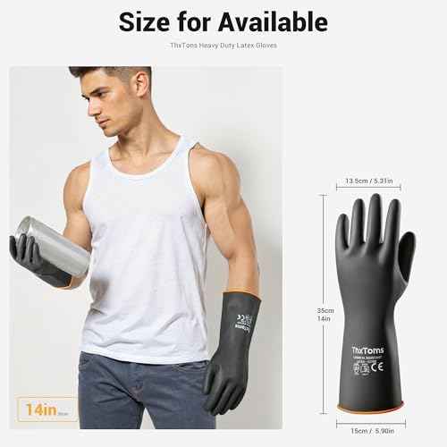ThxToms Heavy Duty Latex Gloves,Chemical Resistant Gloves,Puncture Resistant, Resist Acid,Oil,Alkali, Waterproof for Industrial Cleaning,Gardening,14", 1 Pair