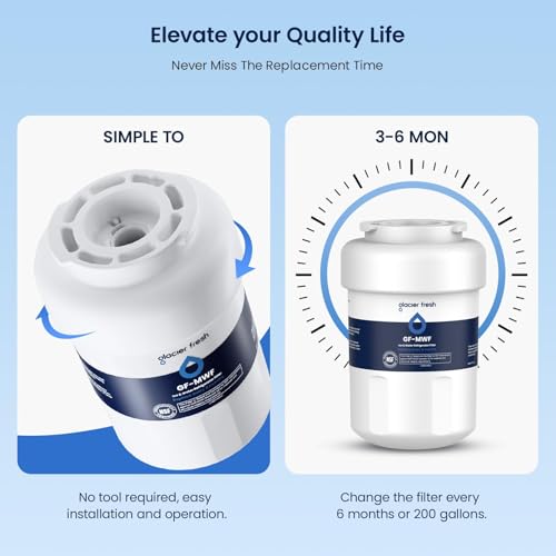 GLACIER FRESH MWF Refrigerator Water Filter 3-Pack Compatible with GE - White, NSF Certified