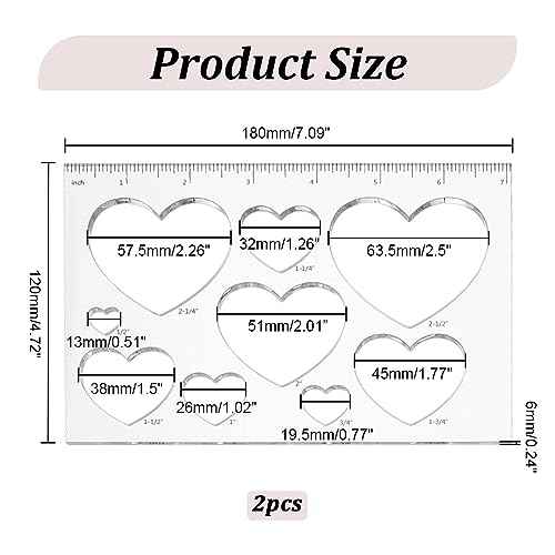PH PandaHall 2pcs 9 in 1 Heart Inlay Template Router Stencils Acrylic Templates Drawing Scale Ruler Measuring Tool for Back to School Office Home Supplies Woodworking 7x4.7 inch