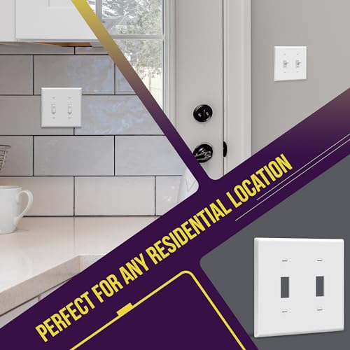 ENERLITES White 2-Gang Toggle Switch Wall Plate with Screws, Gloss Finish