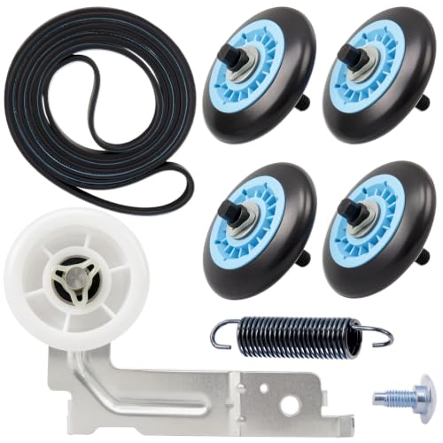 MONKEMON Upgraded Samsung Dryer Repair Kit - 4 Roller + Idler + Belt, Blue