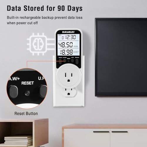 SURAIELEC Digital Power Meter 90-250V Watt & Energy Usage Monitor