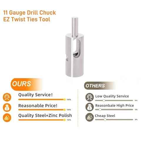 11 Gauge Twist Ties EZ Drill Chuck Tool, Stainless Steel Drill Truck Twist Ties Tool for Easy Fence Wire Making