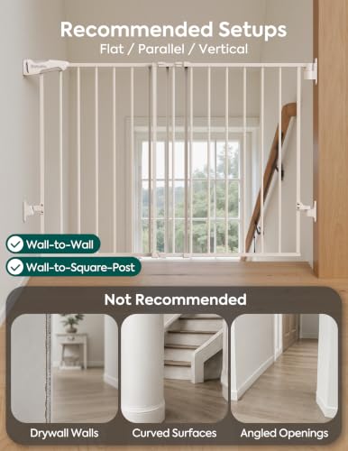 Babelio White Baby Gate 28" H, 26-43" W, Hardware Mount, Auto-Close