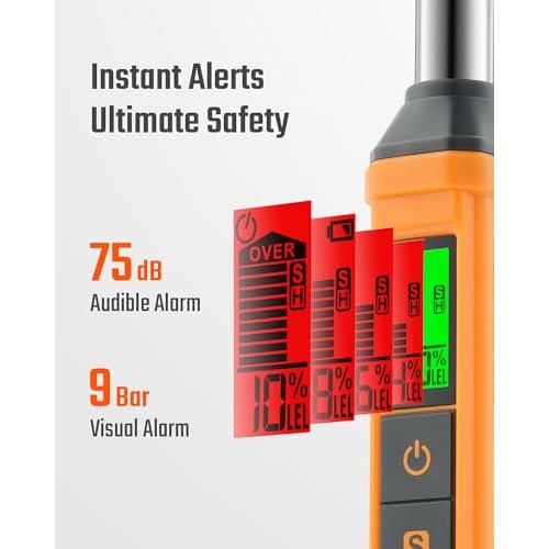 Natural Gas Detector, TopTes PT299 Gas Leak Detector with Extendable Rod, Portable Propane Sniffer for Detecting Combustible Leaks Like Methane & Butane for Home, RV (Includes Battery x2) - Orange