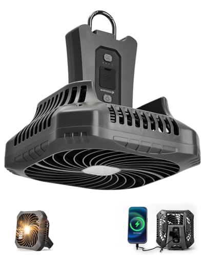 Odoland Black Camping Fan with LED Lantern, Rechargeable & Portable