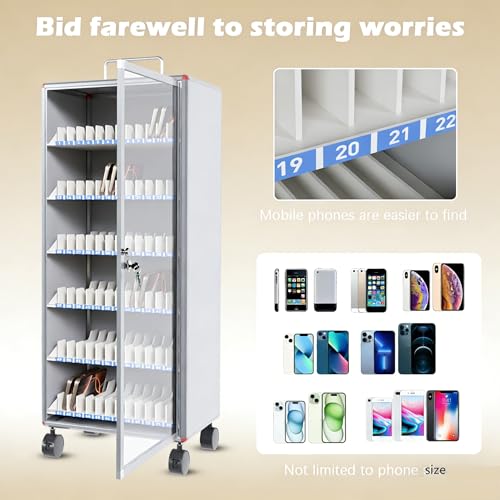 JEHUJD 72-Slot Aluminum Alloy Cell Phone Lock Box - Portable Locker Organizer for Office, Classroom, Gym