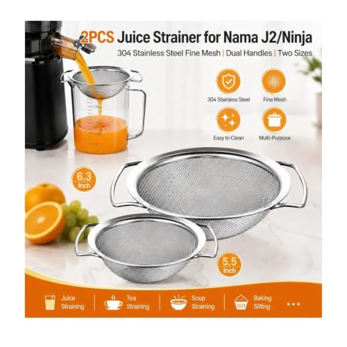 Leoriaie 2-Pack Juice Strainers for Nama J2 & Ninja Cold Press Juicers, 304 Stainless Steel, 5.5 & 6.3 Inch