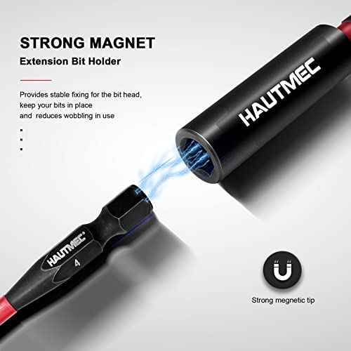 HAUTMEC 1/4¡±Magnetic Impact Tough Bit Holder,2pcs Screwdriver Extension, Quick-Change Hex Shank Set for Screwdriver Bits Nuts Drills Maintenance and repairing HT0163-SH