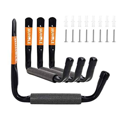 HUHOLE Ladder Hooks for Garage Wall, Wall Mount Ladder Brackets with 9.8" Jumbo Arm, Utility Hooks for Bike, Folding Chair, Bulk Items