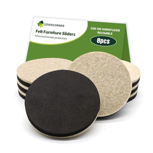 Covercorner 8 Pack 3.5 Inch Felt Furniture Sliders for Hardwood Floors Beige