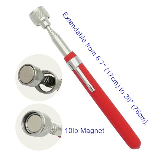 Telescopic Magnetic Pickup Tool Set, 10LB Magnet Pickup 30", 2LB Telescoping Pocket Magnet 25", Extendable LED Magnet Stick Tool 22" for Screws Nuts Pins