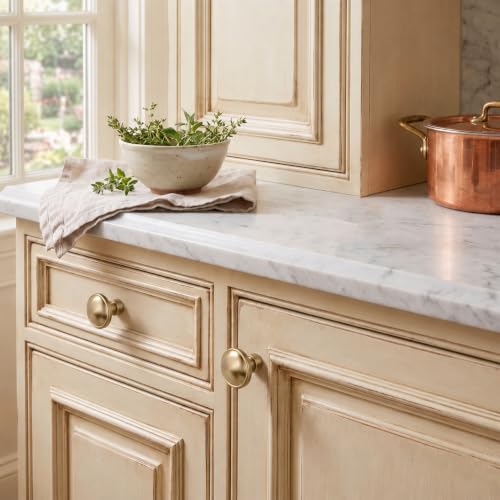 Khtumeware 10 Pack 1-1/4 Inch Champagne Bronze Cabinet Knobs - Solid Round Drawer Pulls
