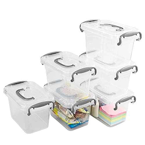 1.5 L Clear Mini Storae Box, 6-Pack Tiny Plastic Storage Latch Box