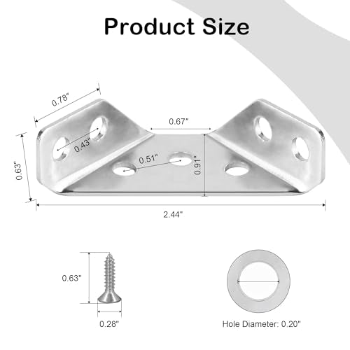 PlusRoc 12-Pack Stainless Steel Corner Brackets for Wood Furniture Support