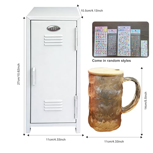 Itechpanda White Mini Locker with Key & Stickers, Small Metal Storage Box for Jewelry & Cash