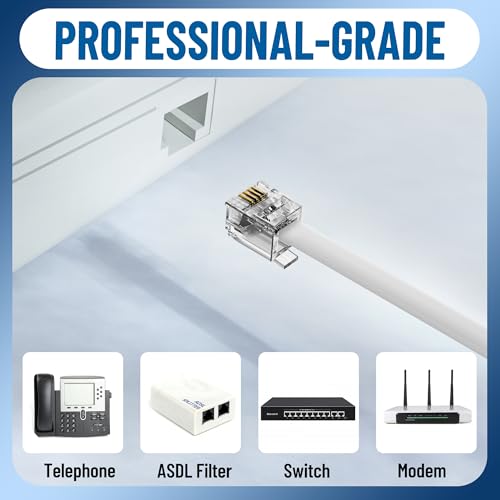 Uvital RJ11 6P4C Telephone Plugs 100 Pack - Replacement Modular Connectors