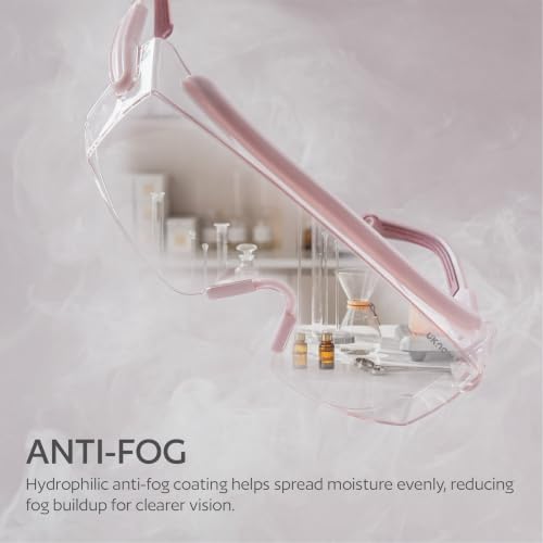 Pink UKNOW Safety Goggles Over Glasses Anti-Fog Protective Eyewear with Clear Wraparound Lens