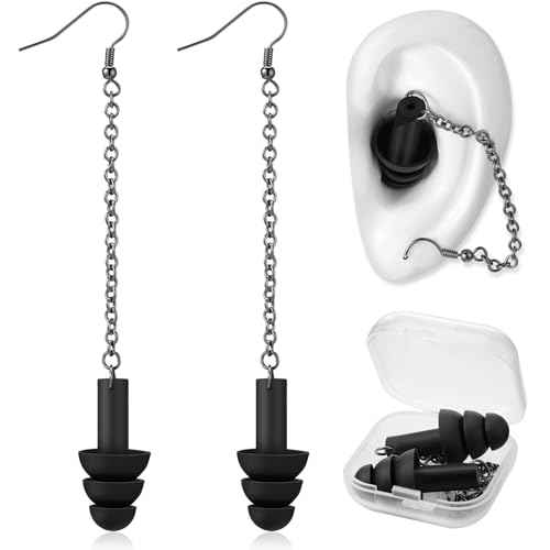Misdary Earplug Earrings with Case Soft Silicone Earplugs Hanger for Concert, Music Festival, DJs, Nightclub, Traveling, Drummers, and Other Loud Events Statement, Black