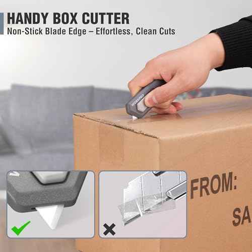 WORKPRO Ceramic Small Safety Box Cutter, Automatic Rebound Mini Letter Opener, Quick Change Retractable Blade Razor Knife, with Extra Blades