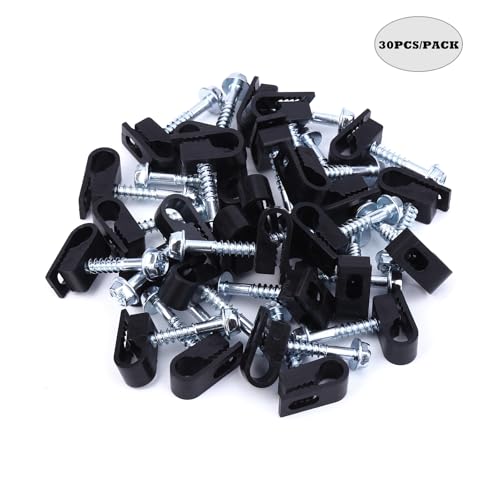All Weather Cable Clips with Screws - 1/4 Inch (6mm) UV-Resistant Wire Fasteners for Outdoor & Indoor Use, 30 Pack