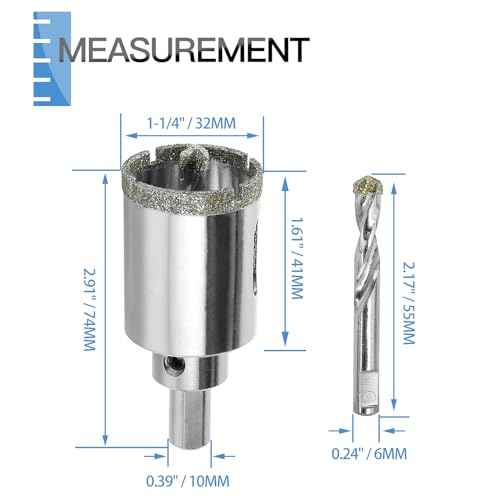 1-1/4" / 32mm Diamond Glass Hole Saw with Center Drill Bit for Ceramic, Glass, Tile, Porcelain, Marble