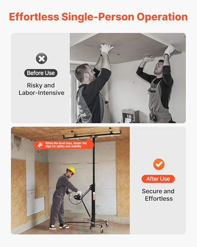 VEVOR 11ft Heavy-Duty Drywall Lift with Black Finish - 150 lbs Capacity, Adjustable & Mobile Sheetrock Hoist