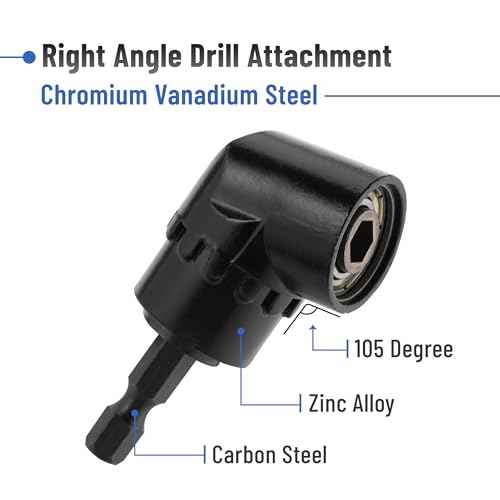 Bates- Flexible Drill Bit Extension Set with Right Angle Drill Attachment, 4 pcs, 360¡Æ Rotatable 1/2" 1/4" 3/8" Impact Socket Adapter Set, 105 Degree Right Angle Drill Adapter